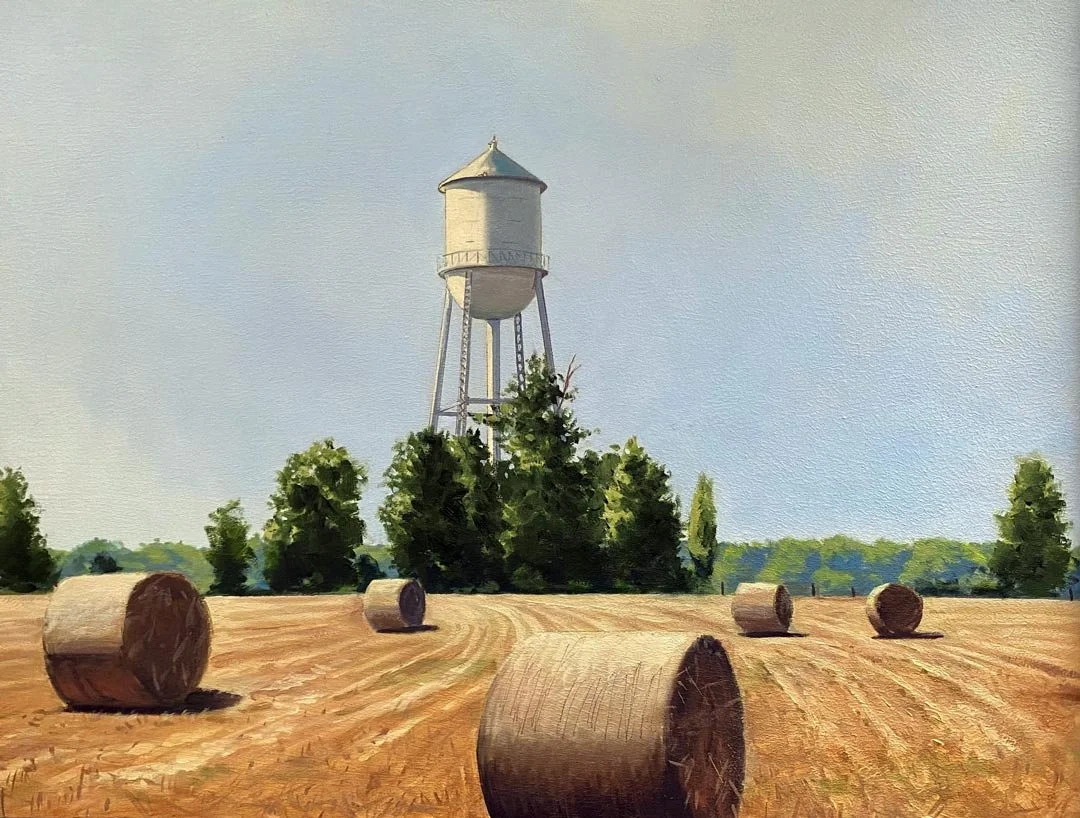 Bails & Tower – 14 x 18.  Oil/Panel.  NA