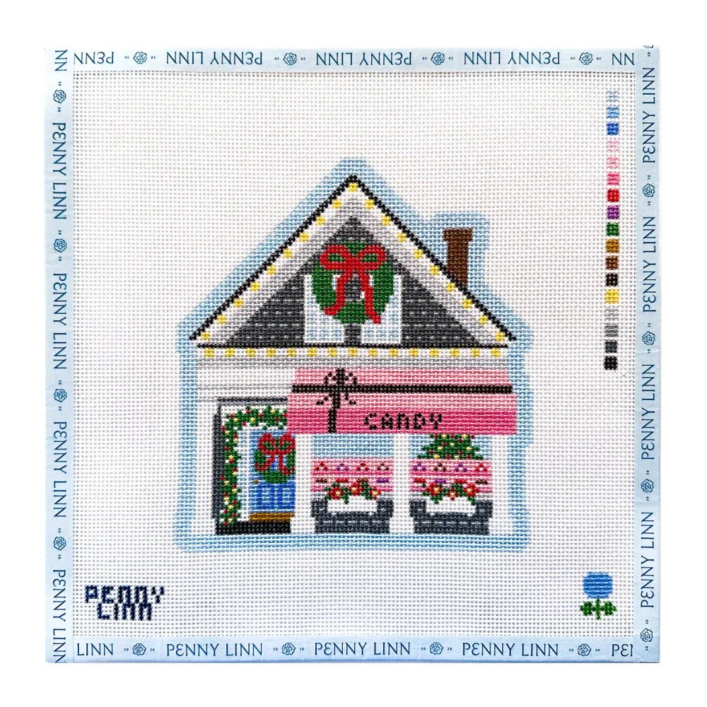 Blue-Hydrangea-Stitcher-Cape-Christmas-Village-Candy-Store-Needlepoint-Canvas-Penny-Linn.webp