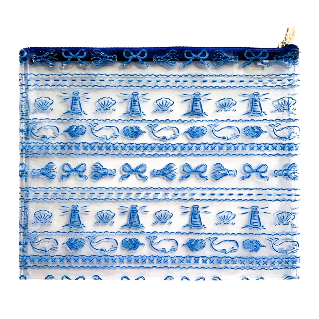 Nantucket Coastal Reverie Print Clear PVC Project Bag - Large