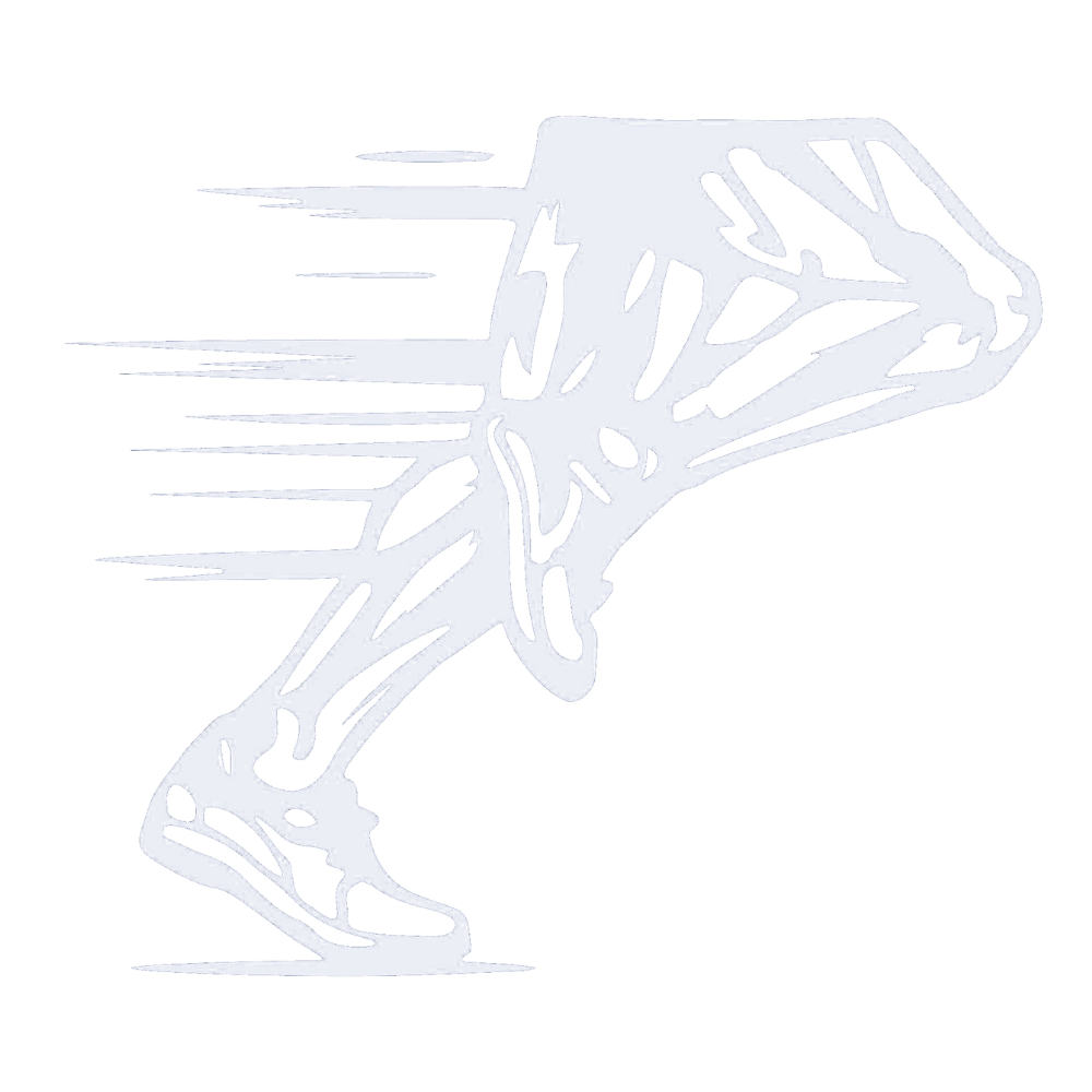 Outline of a humanoid figure with a flowing, abstract design, sporting a dynamic, forward-moving posture.