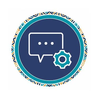 Chat or messaging icon with a gear symbol for settings inside a circular badge