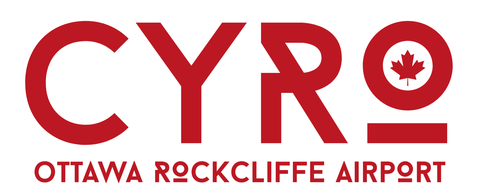Logo of Ottawa Rockcliffe Airport featuring the letters CYRO in red, with a maple leaf inside the letter O, and the text Ottawa Rockcliffe Airport underneath.