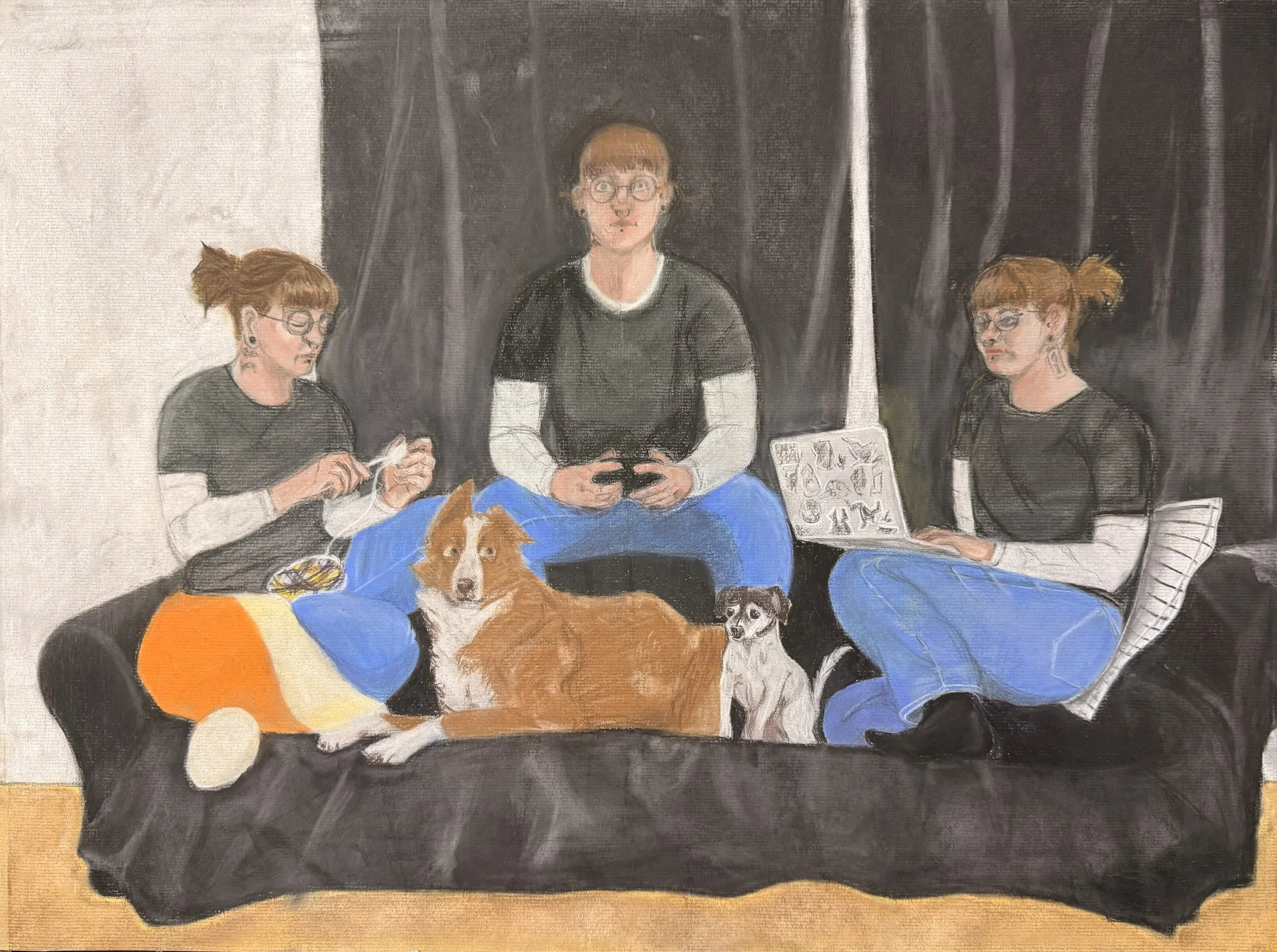 An Afternoon at Home, 24" x 18", chalk pastels, 2025