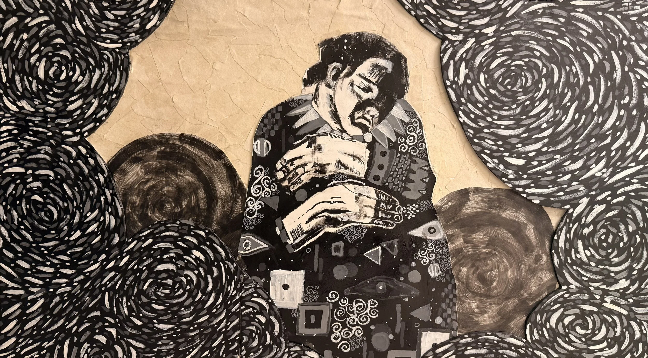 Continued Mourning, 38" x 21", mixed media collage, 2026