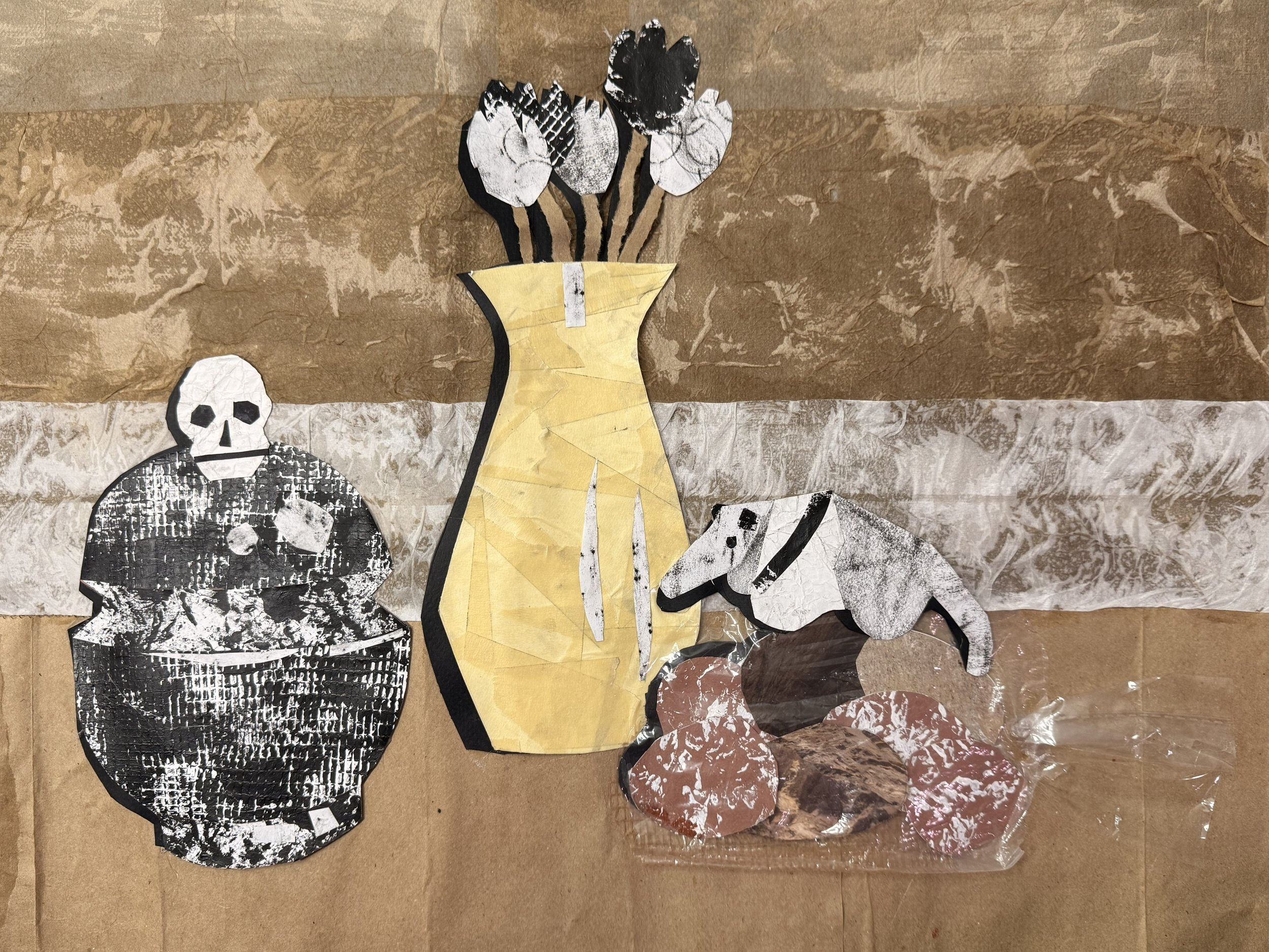 Antsy's Potatoes, 24" x 18", mixed media collage, 2026