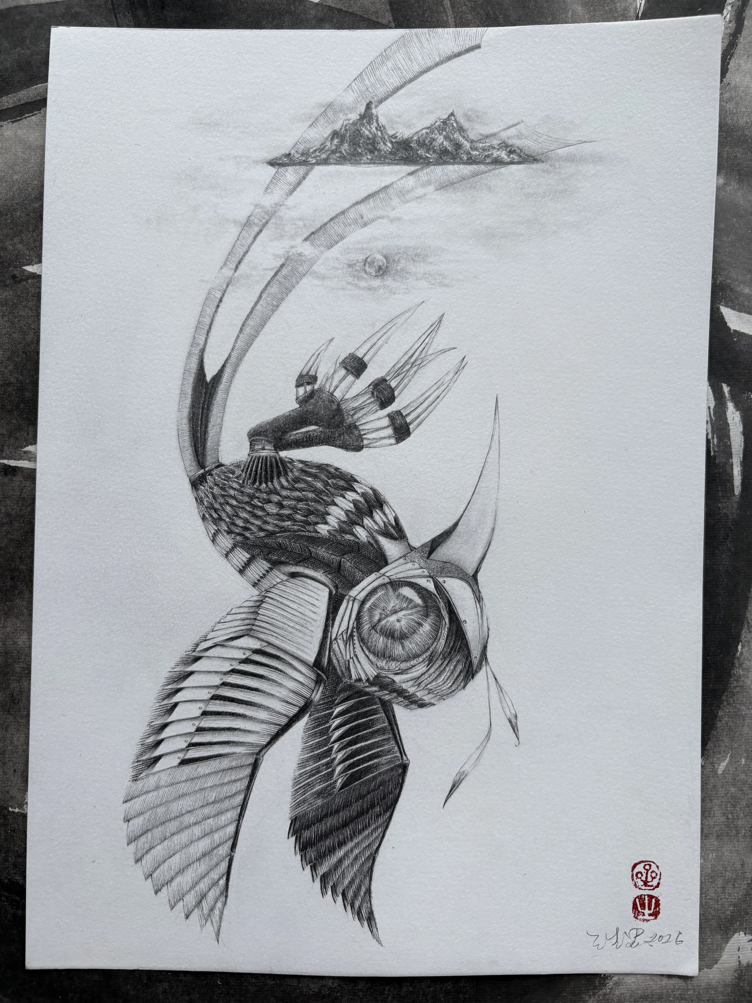 The Bird, the moon and the mountains 

Graphite on Paper | 210mm X 297mm

2026
