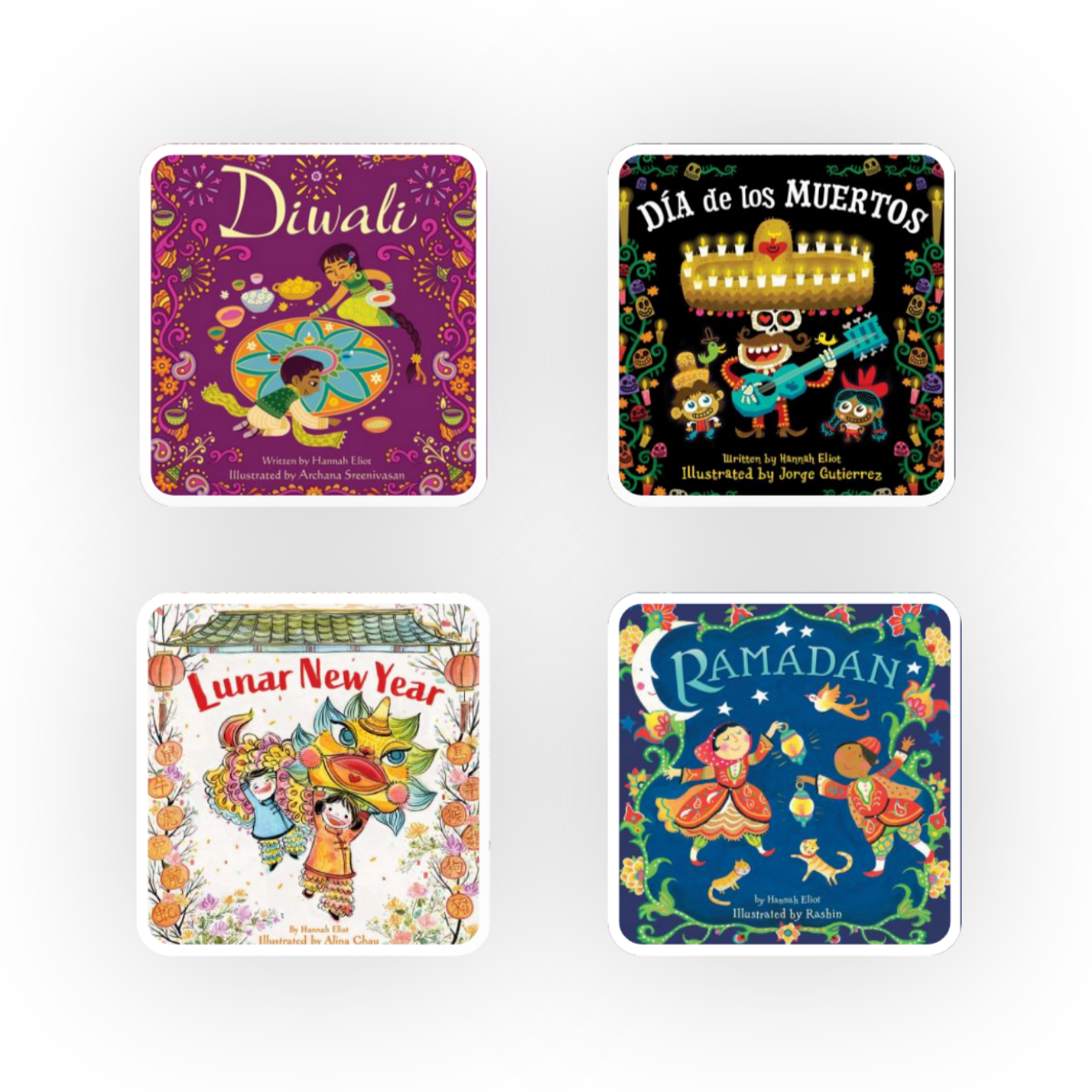 The Celebrate the World board book series by Hannah Elliot is a great introduction to holidays from all around the world.