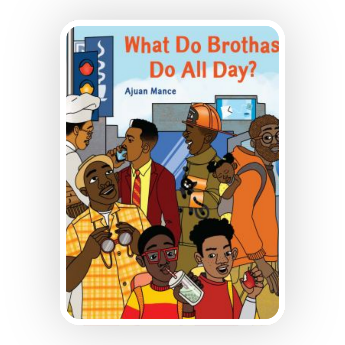  What Do Brothas Do All Day  by Ajuan Mance features portraits of African American men doing everyday tasks and hobbies. 
