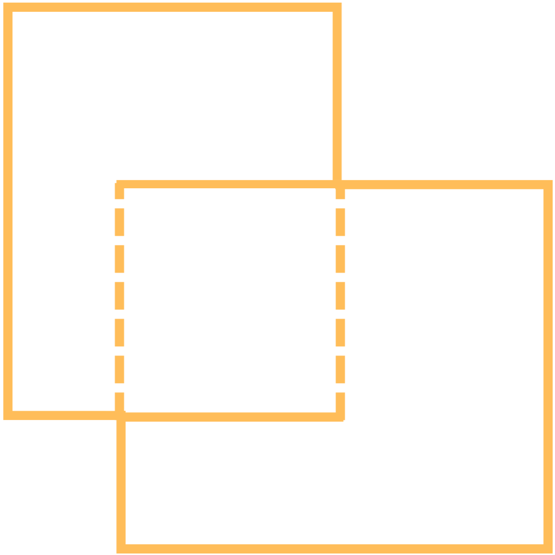 Geometric drawing of an outline square with sections divided by vertical, horizontal, and half circle lines.