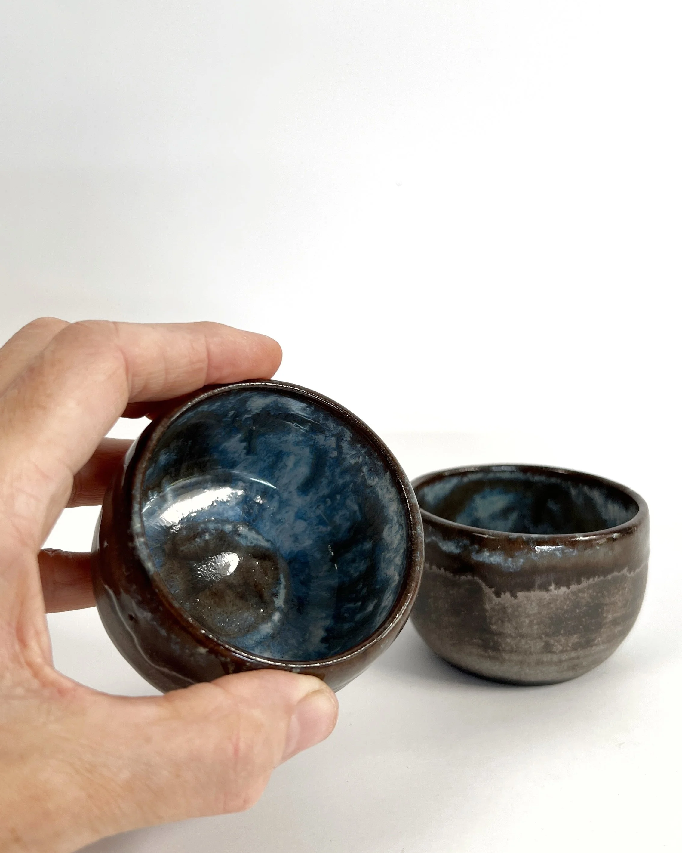 Ember Collection - Wheel thrown ceramic cups in matcha glaze (set of two)