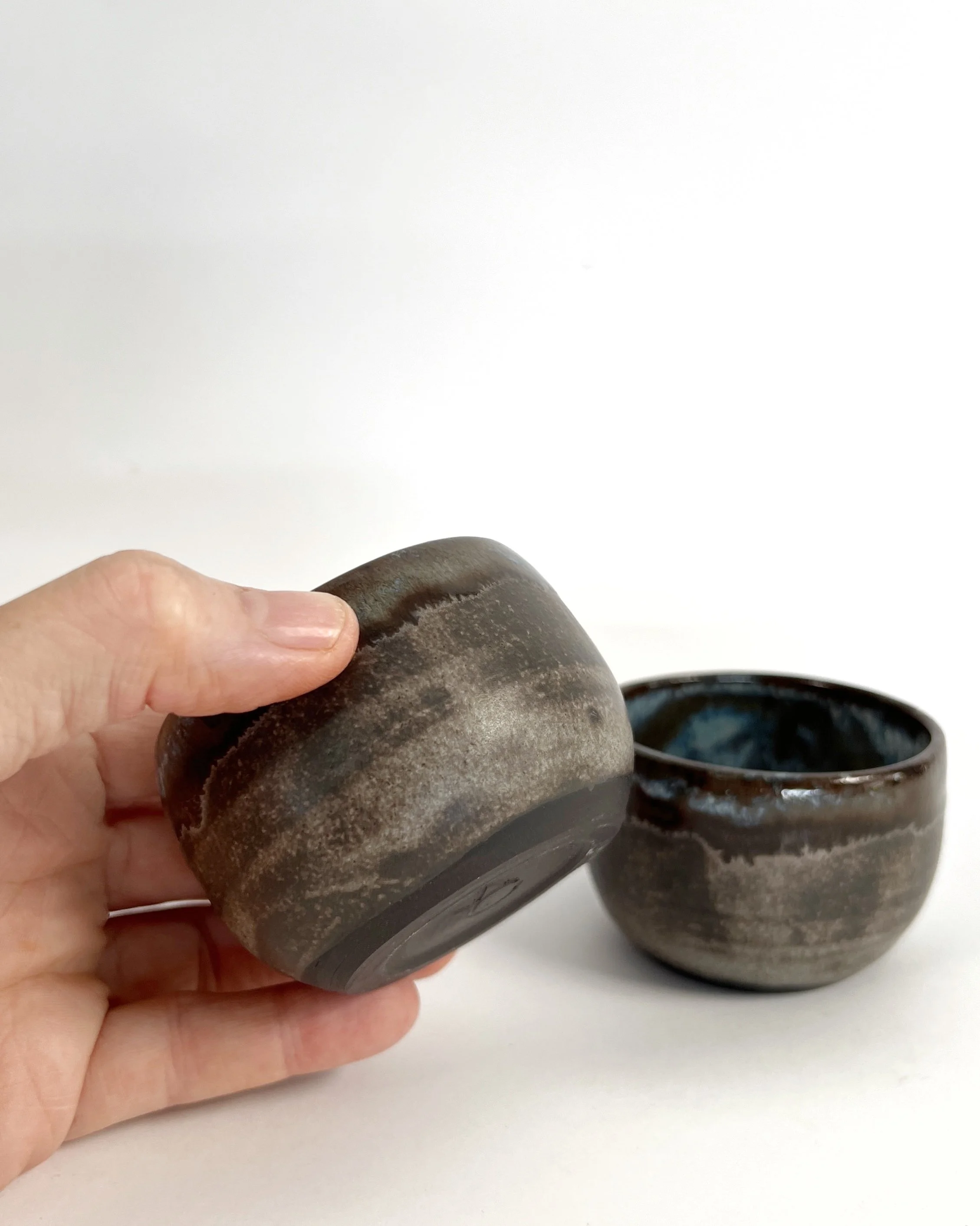 Ember Collection - Wheel thrown ceramic cups in matcha glaze (set of two)