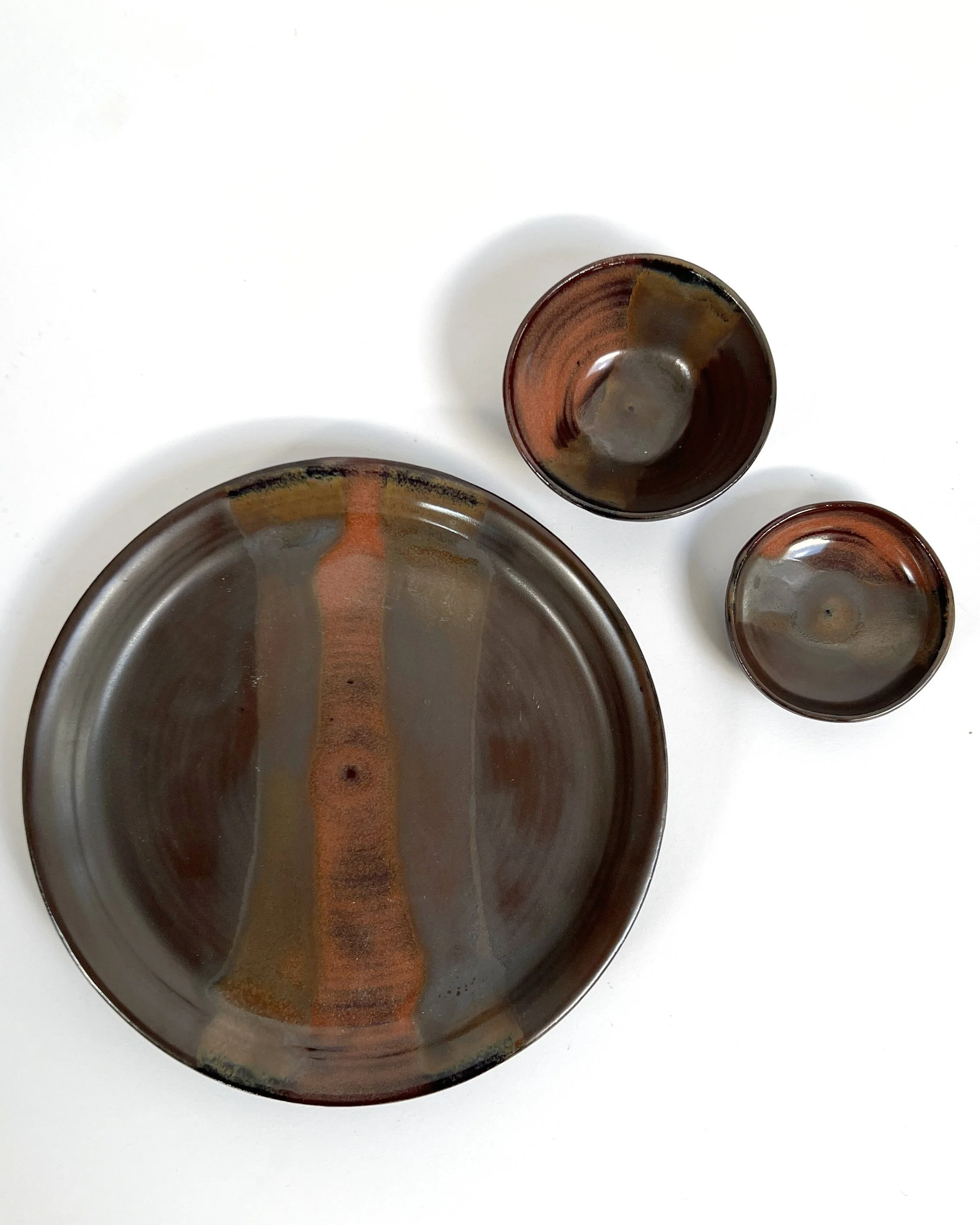 Ceramic Plate & Dipping Dishes - Aurora Glaze