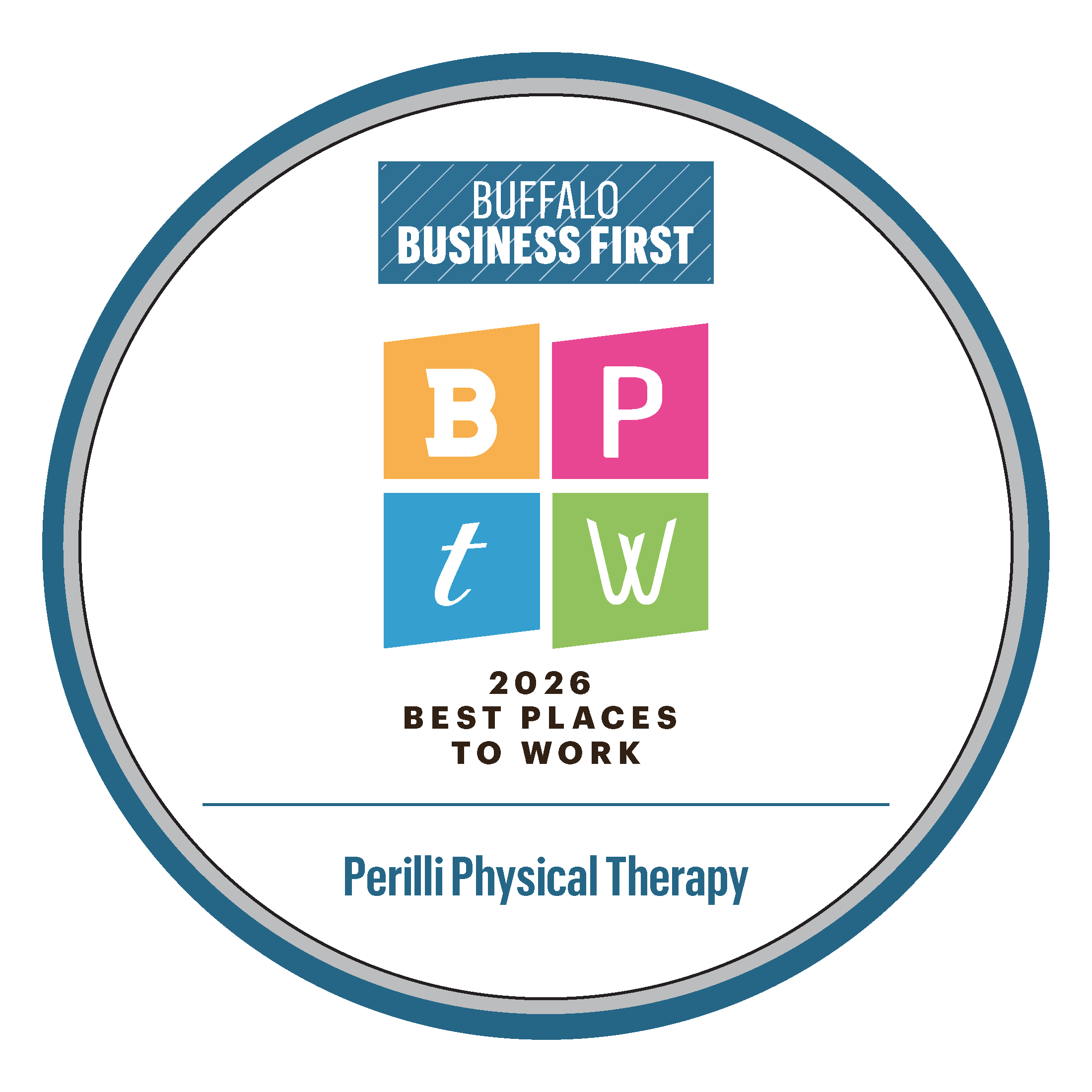 Buffalo Business First 2026 Best Places to Work award badge for Perilli Physical Therapy