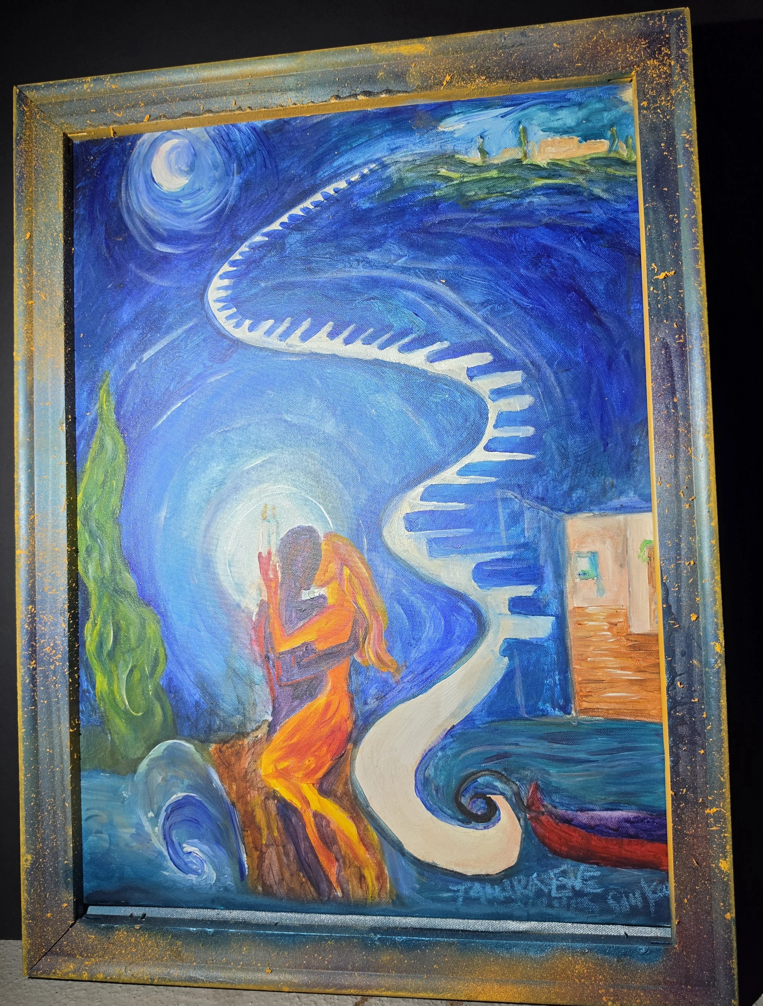 "Keys Into The Sequence".  Hand-painted, hand-made, and painted wood frame. Oils on canvas. Price available upon request. 27” length by 20” height. Tamara L. Byrnes, copyright protected, 2026. Tamara L. Byrnes retains all copyright ownership and all 