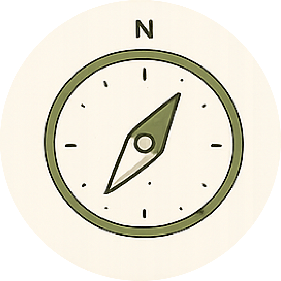 Close-up of a compass showing slightly northeast direction.