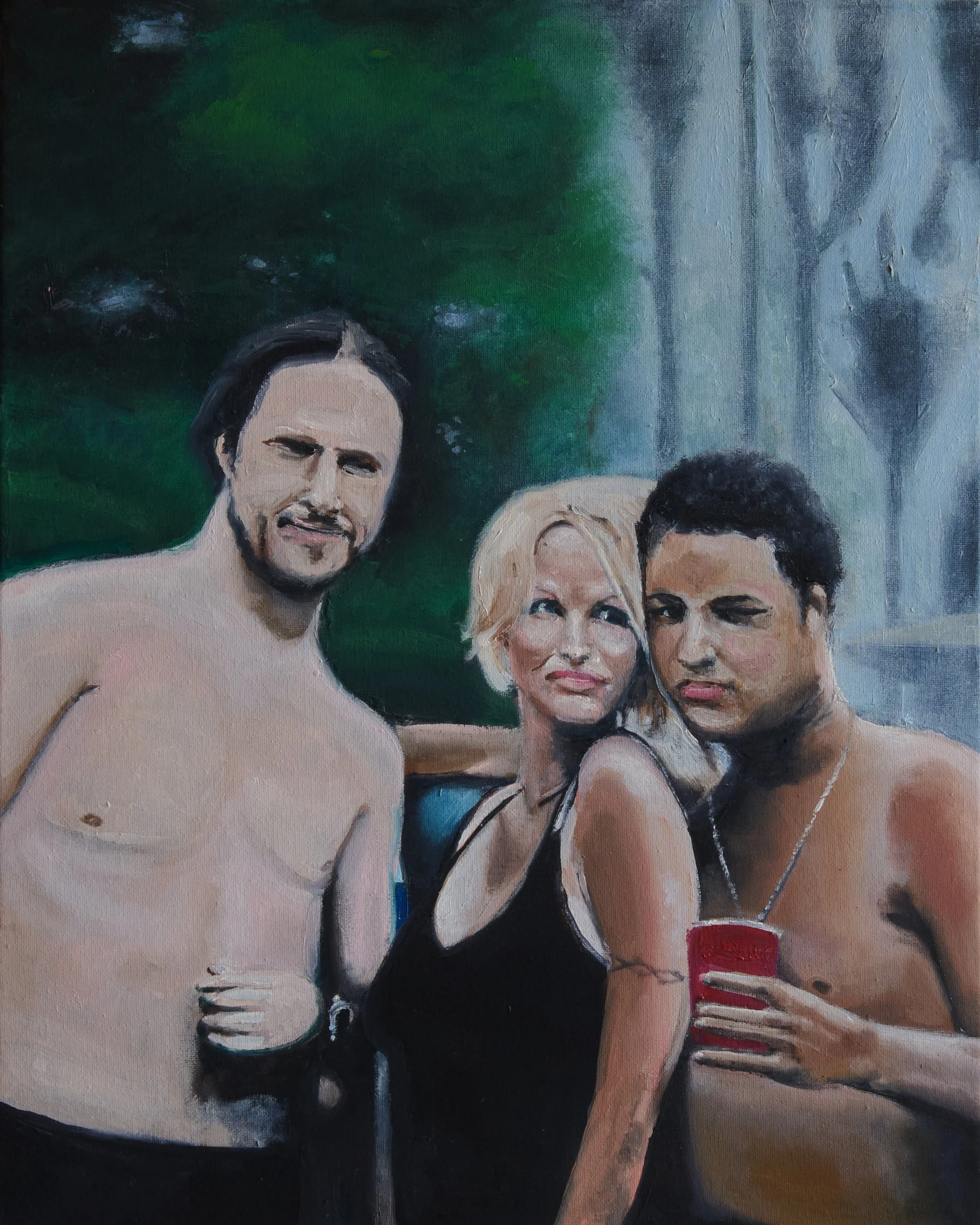 Pam Anderson with Bird & I - 2024, 16 x 20 Oil on canvas