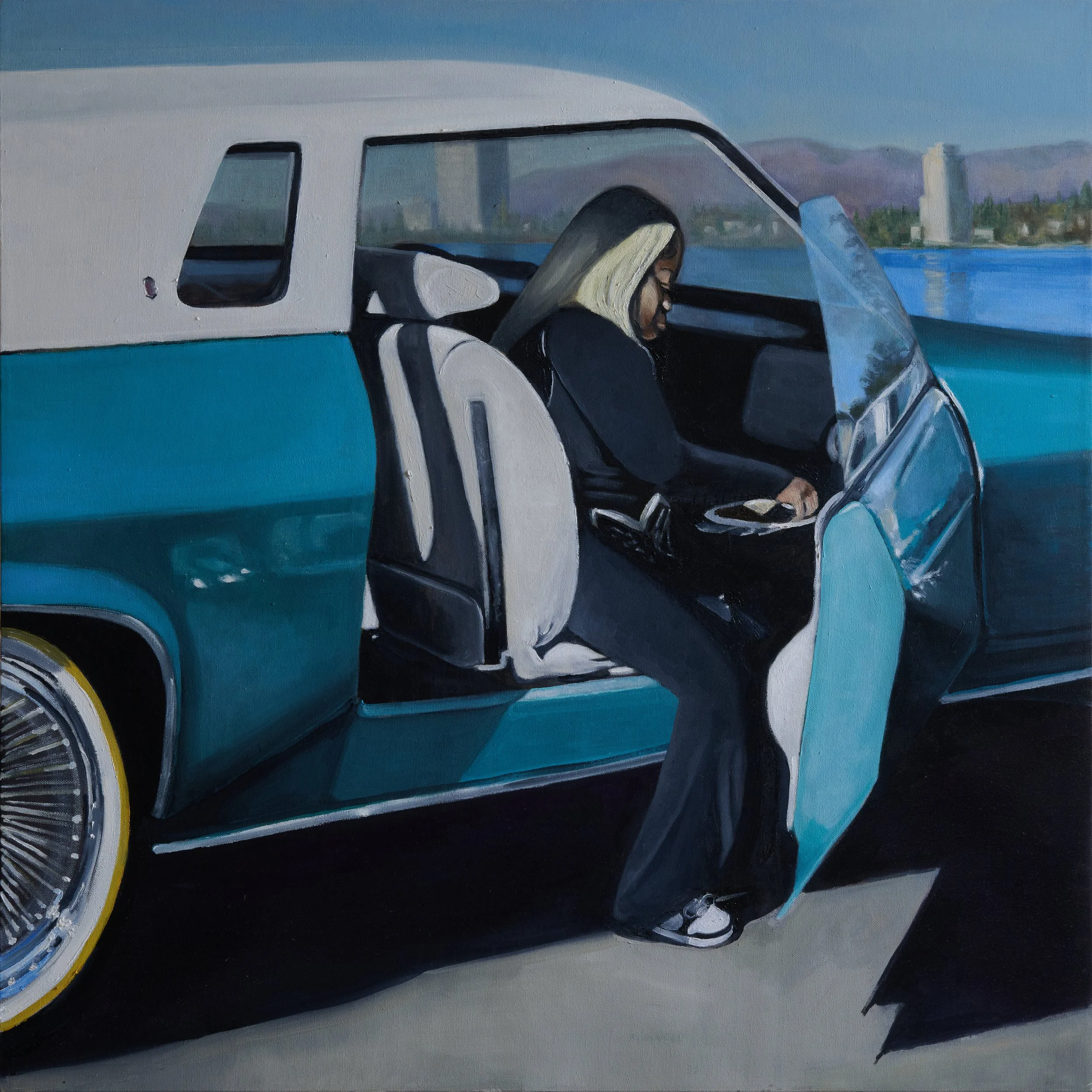 Tacos in the Scraper - 2025, 36 x 36 Oil on canvas