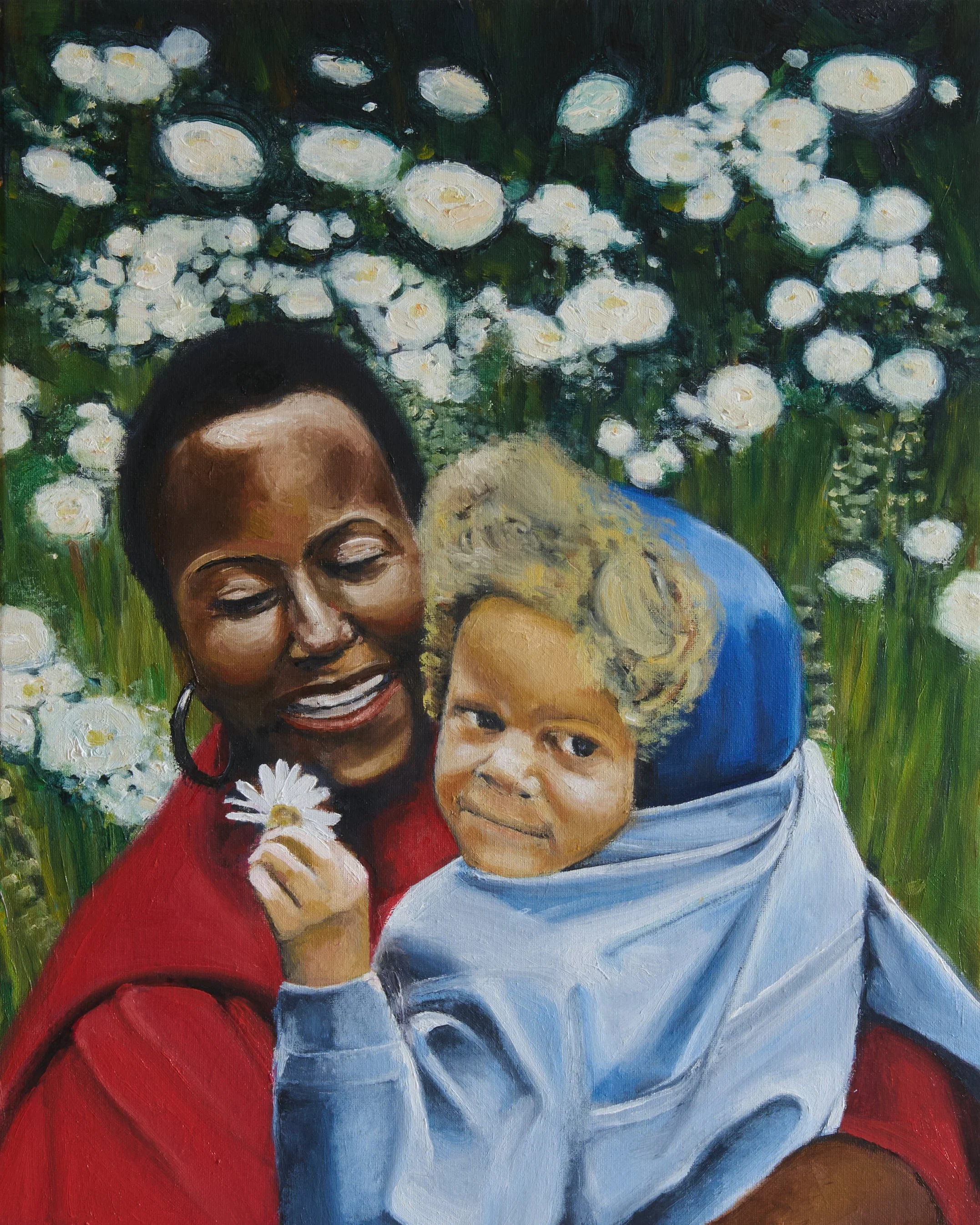 Mom & baby bro - 2024, 16 x 20 Oil on canvas