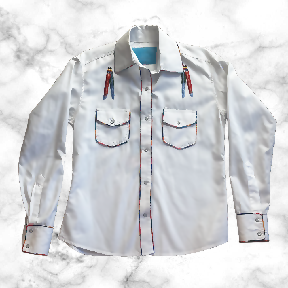 Waterbird Embroidery Button-Down White Shirt