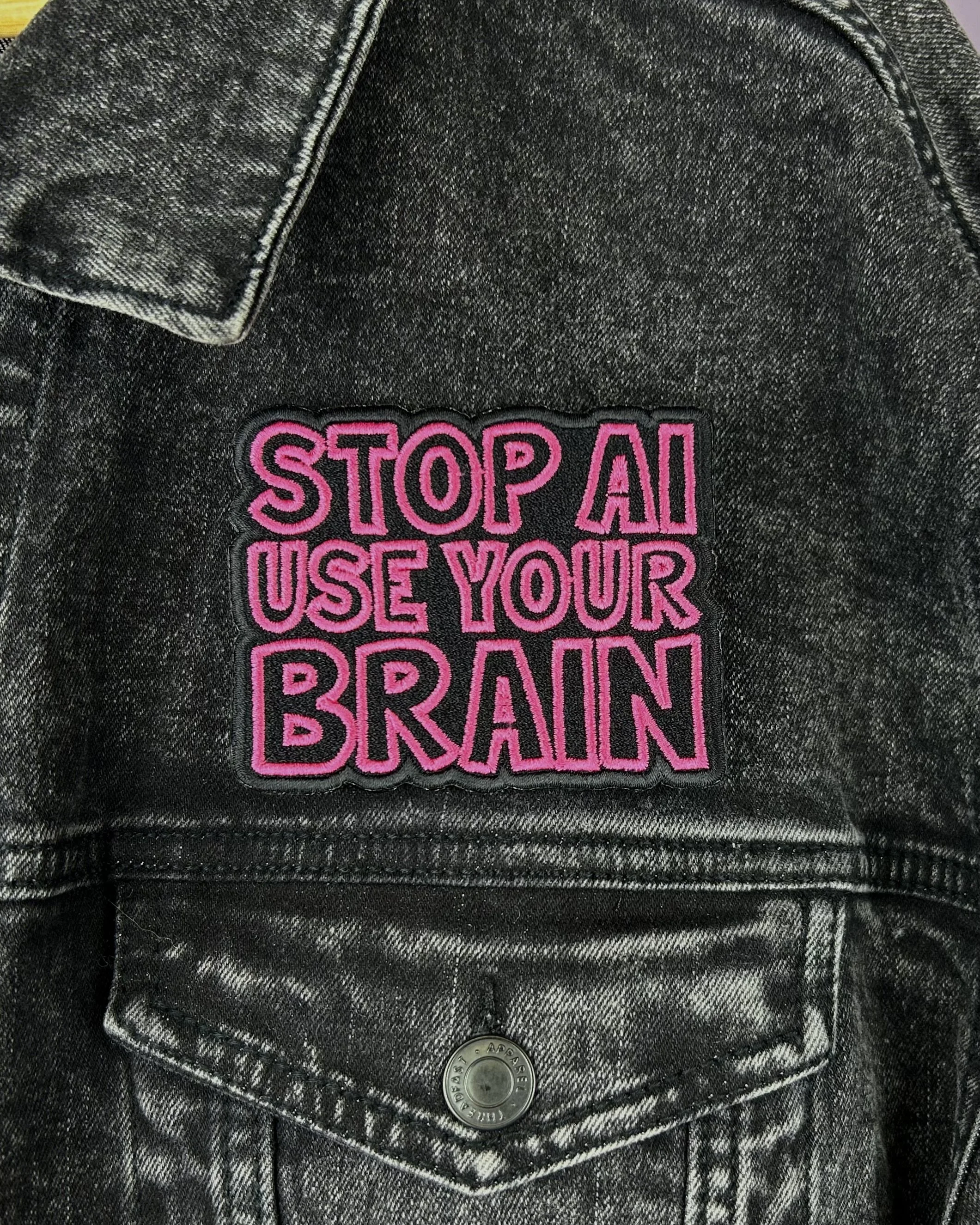 Stop AI use your brain pink patch.jpg