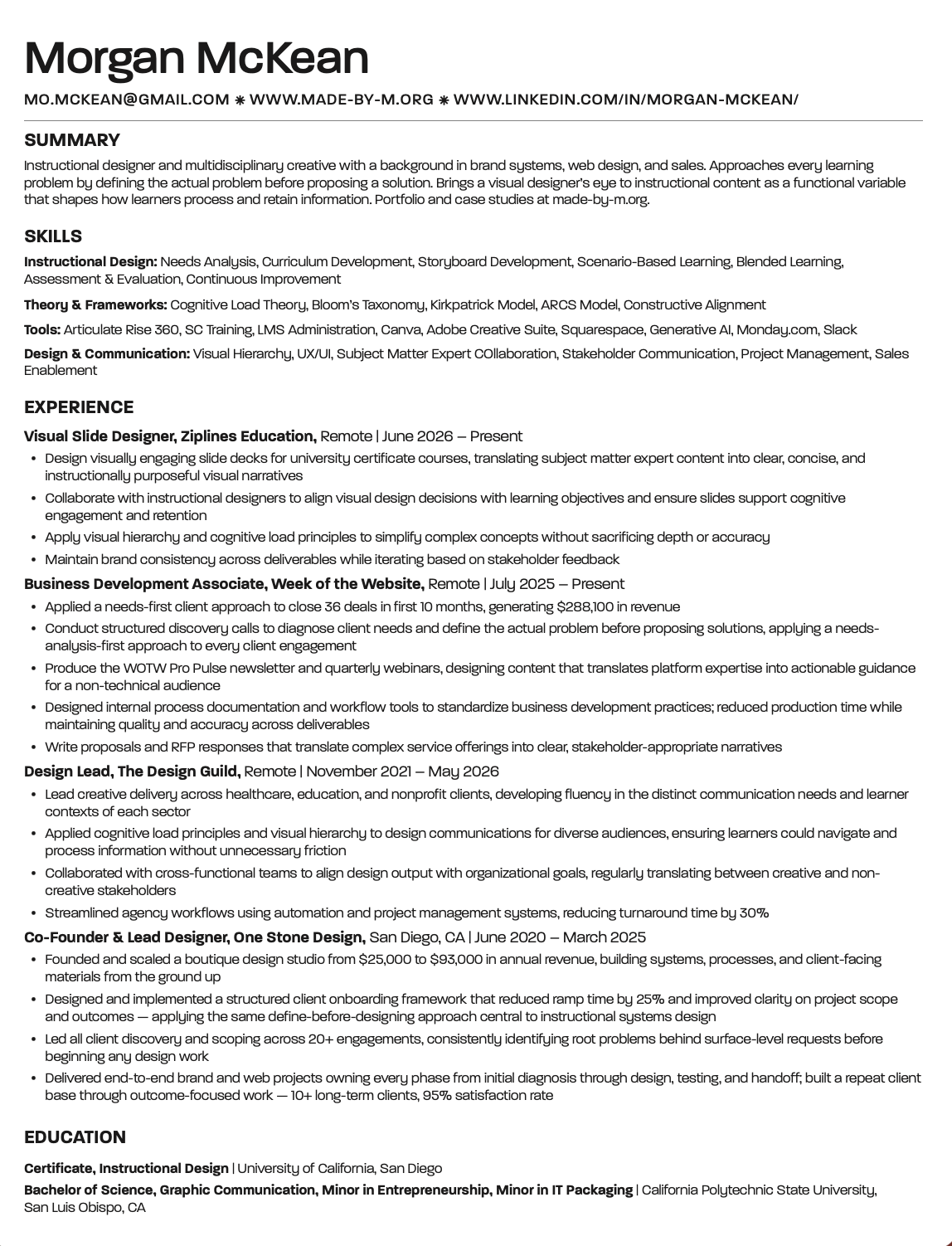 Morgan McKean's Resume