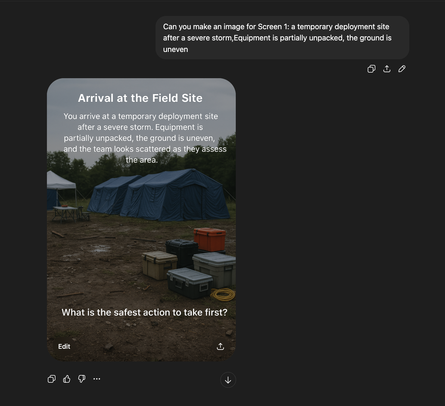 Screenshot of a ChatGPT conversation used to generate images for the instructional prototype