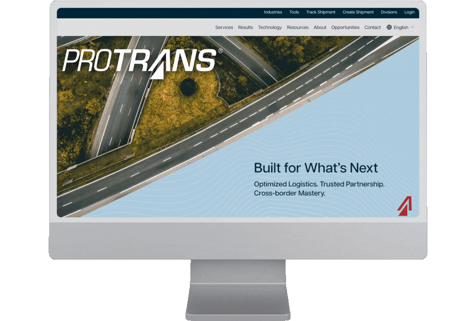 Desktop view of ProTrans website, a cross-border logistics and supply chain company