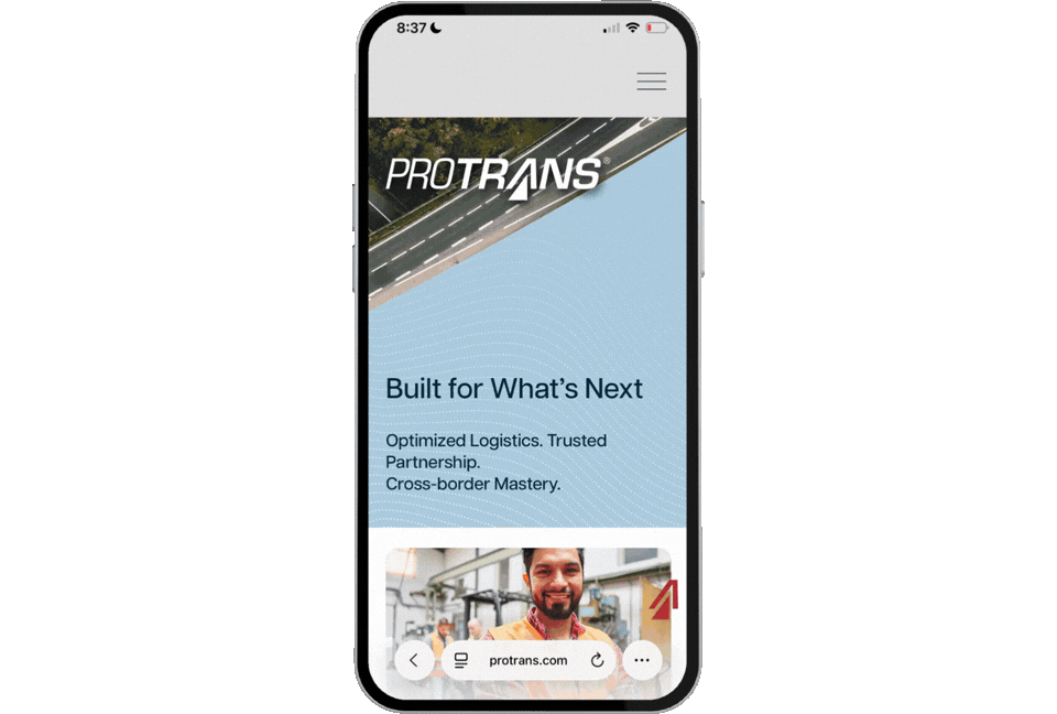 Mobile view of ProTrans website, a cross-border logistics and supply chain company