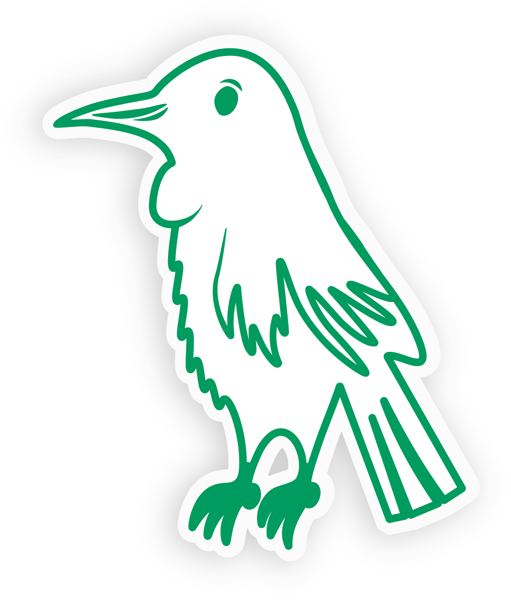 Green and white logo of a bird, possibly an eagle, with detailed feathers and a strong beak, outlined with a white border.