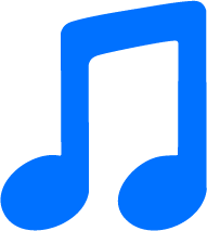 Blue music note icon on a white background.
