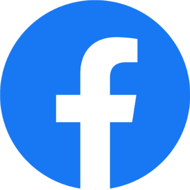 Facebook logo with a white lowercase 'f' on a blue circular background.