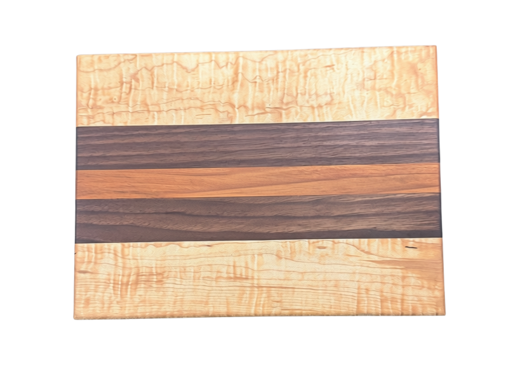 Small Curly Maple, Walnut & Cherry Face Grain Cutting Board