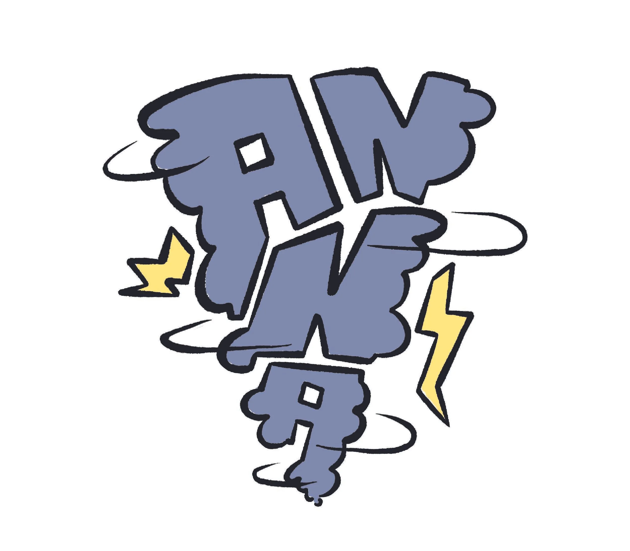 Comic-style text that says 'PRANK' with lightning bolts and swirling lines around it.