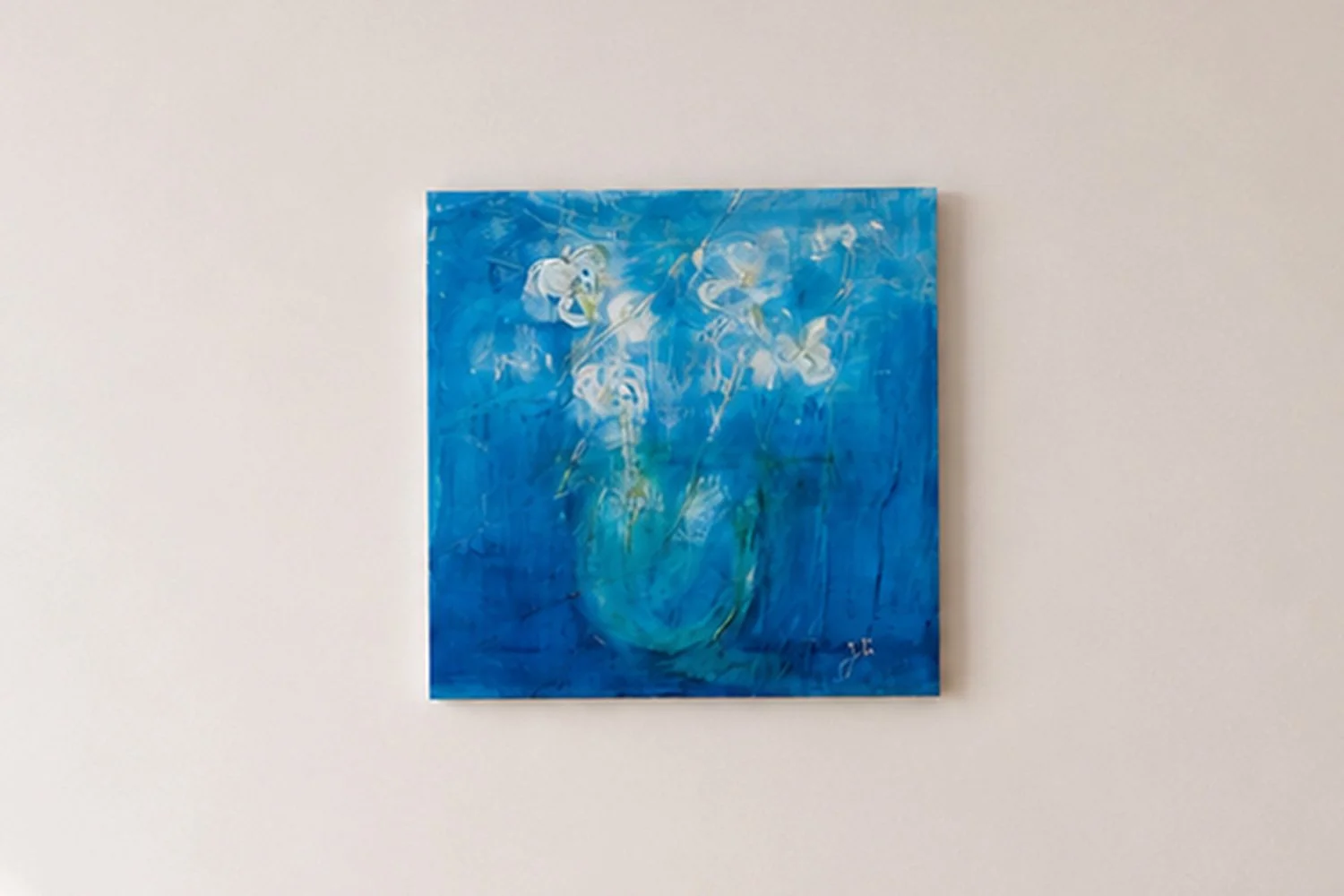 Florals, Turquoise — Mixed media acrylic on canvas, 24 in x 24 in