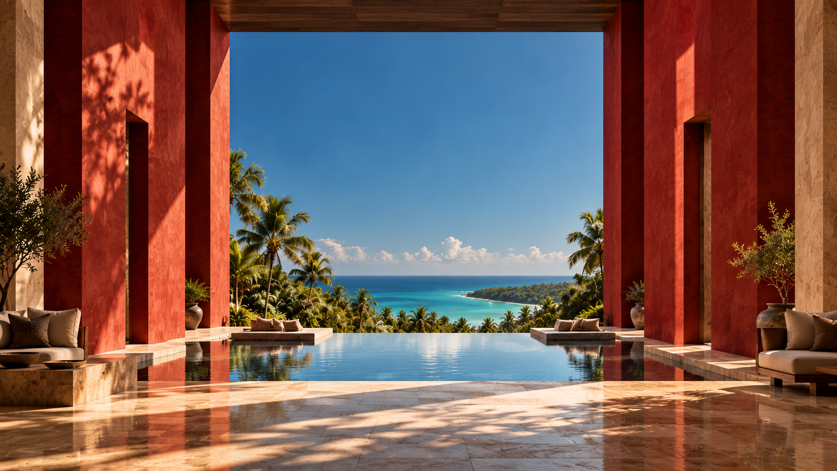Terracotta Pavilion by a Reflecting Pool.png