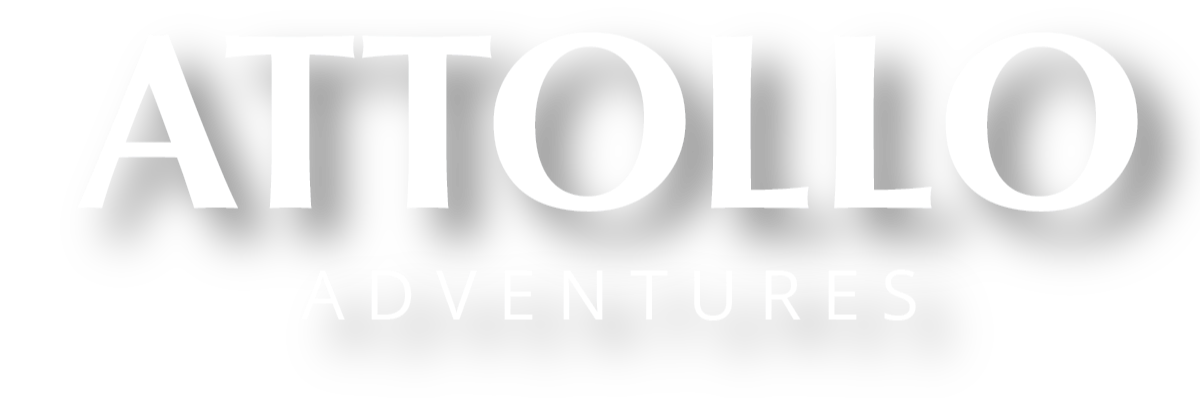 Logo for 'Atollo Adventures' with large white text on a black background