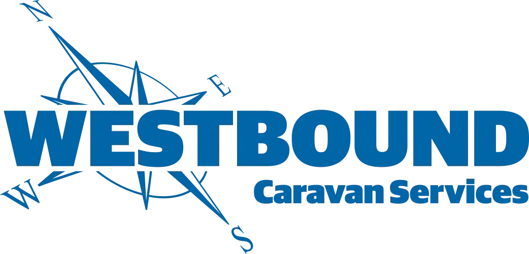 Logo of Western Caravan Services, featuring a stylized compass with arrows and the text 'WESTBOUND Caravan Services' in blue.