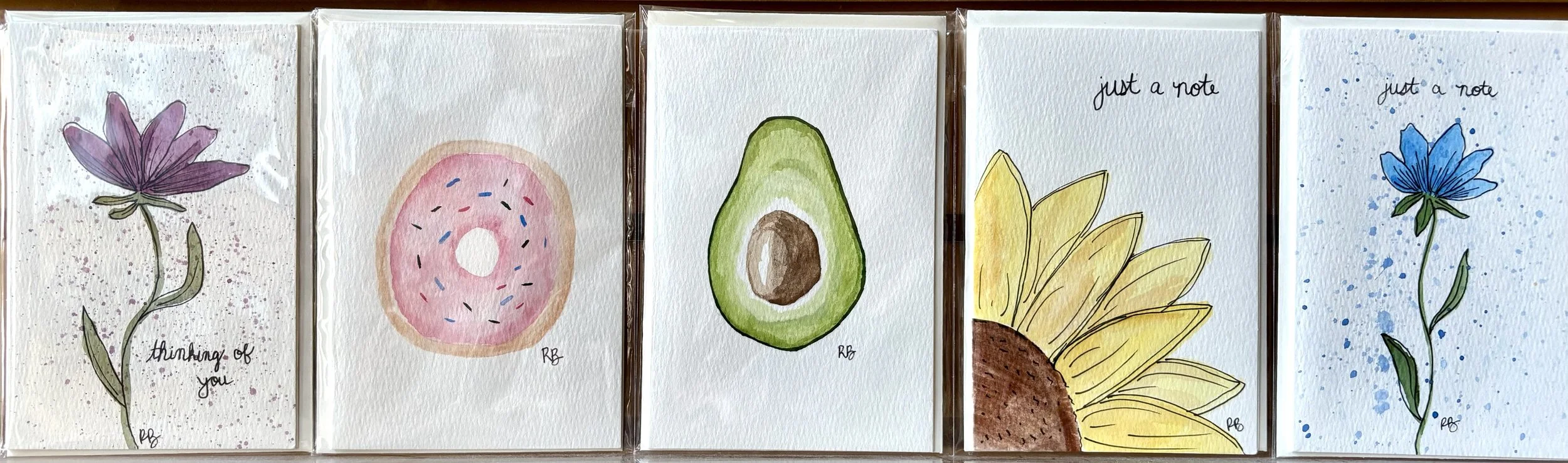 Handmade watercolor greeting cards.