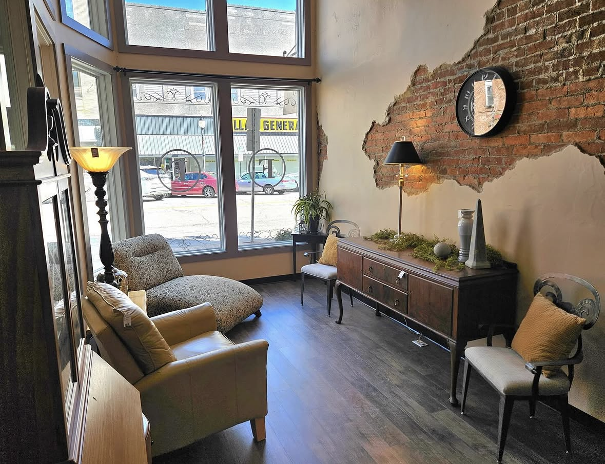 consignment furniture. Upholstered furniture, buffet tables, bookshelves, wall hangings, decor, artificial plants