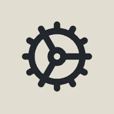Simplified black gear icon on a light background.