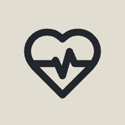 Black heart with a heartbeat line inside on a tan background.
