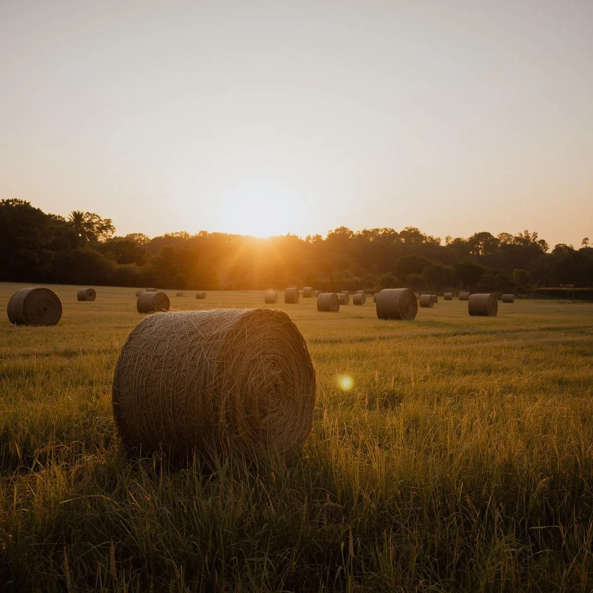 Hay bales in a field representing agricultural supply for ranchers and farms.