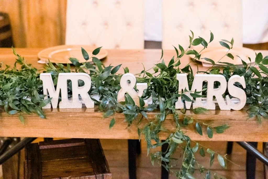 Rustic Glitter Dipped “Mr and Mrs” Table Top Sign