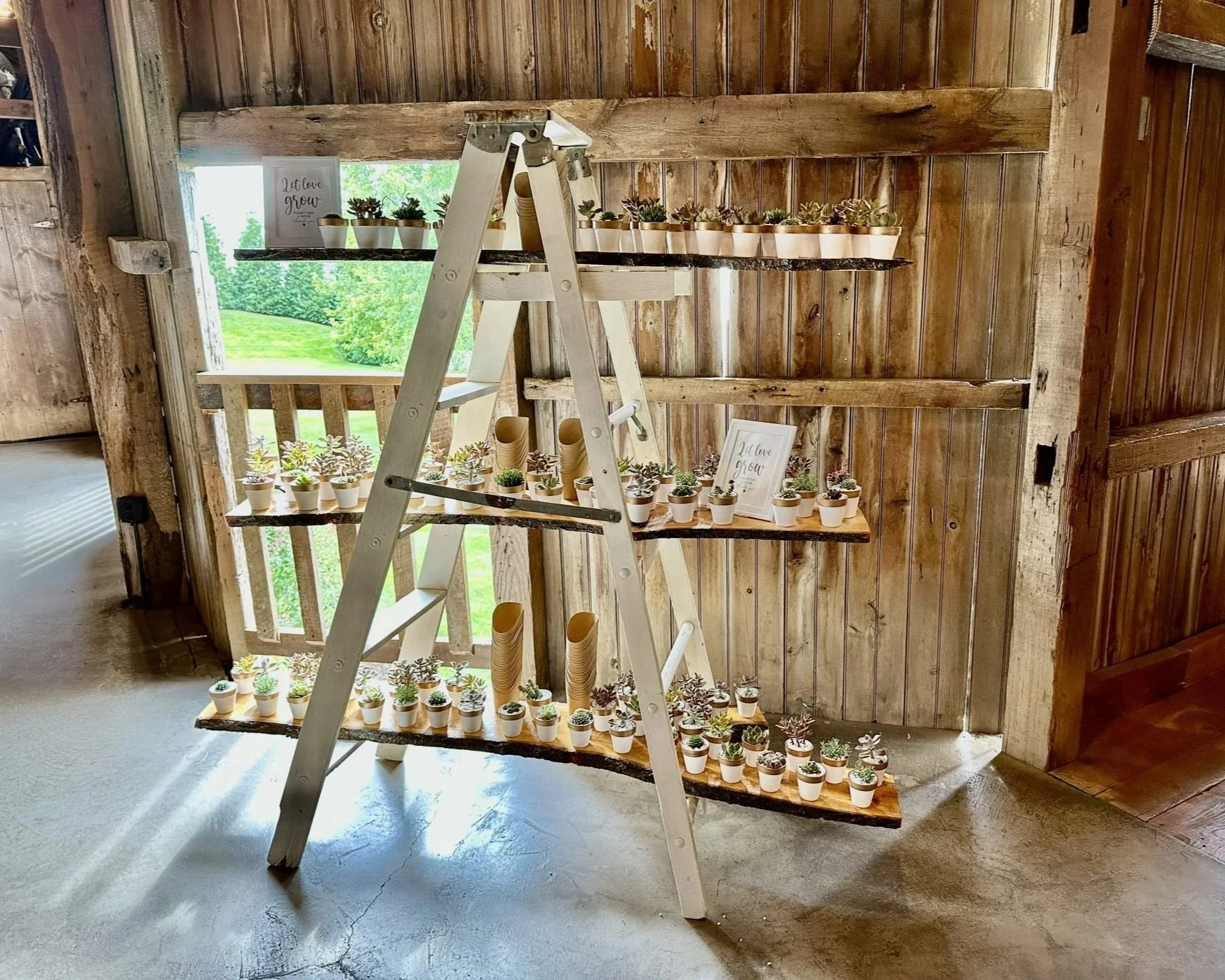 Wooden Ladder with Live Edge Shelves
