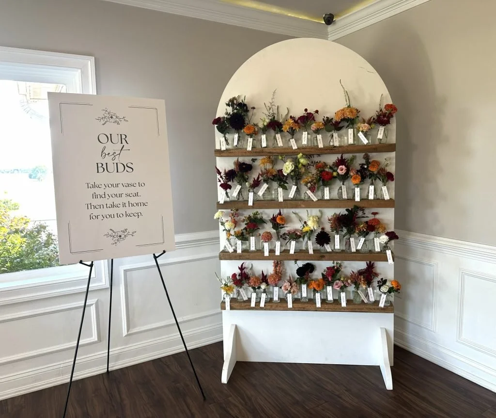 Tall White Arched Display with Natural Wood Shelves