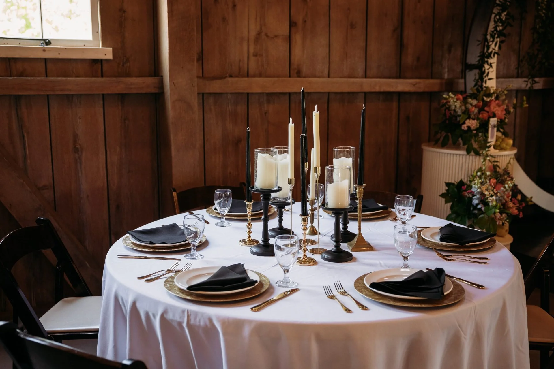 Black Pedestal Candles w/Glass Cylinder and Faux Real Pillar Candles