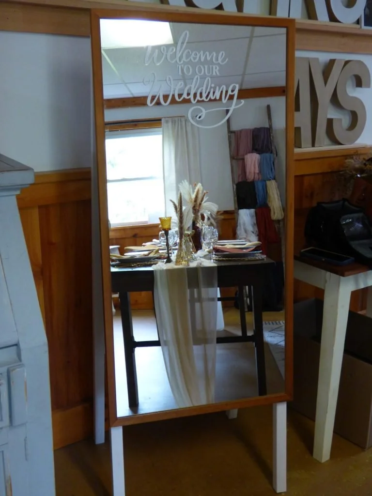 Wooden Framed Mirror “Welcome to Our Wedding” Sign