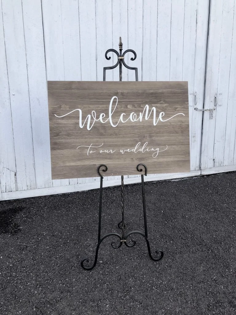 Wooden Welcome Sign on Metal Easel