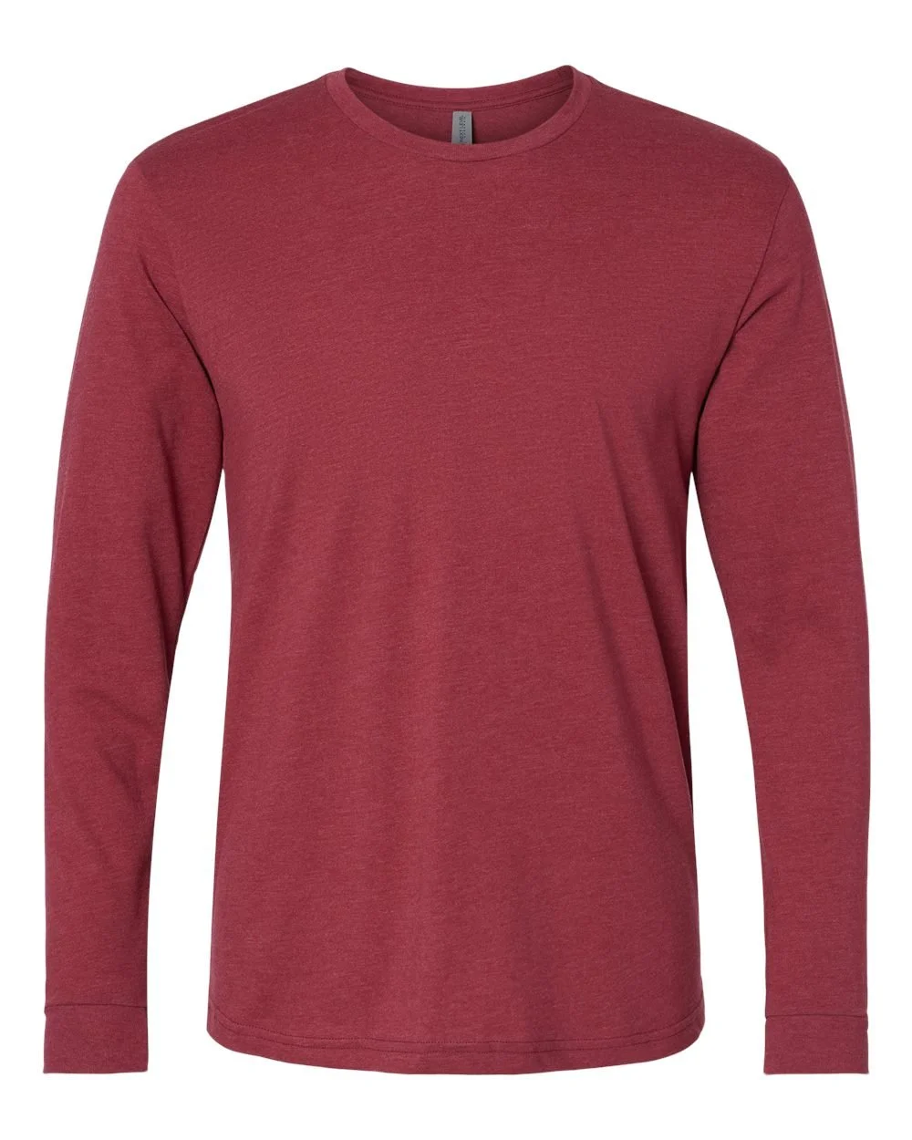A long-sleeved red shirt with a round neck and no visible patterns or designs.