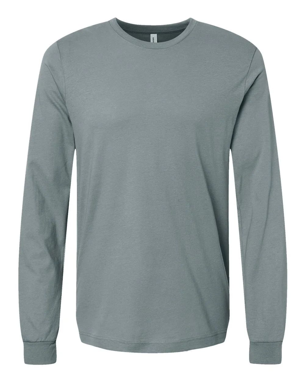A light gray long sleeve crew neck shirt.